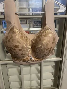Comfort Lace Full-Coverage Bra in Nude with Gold Accents